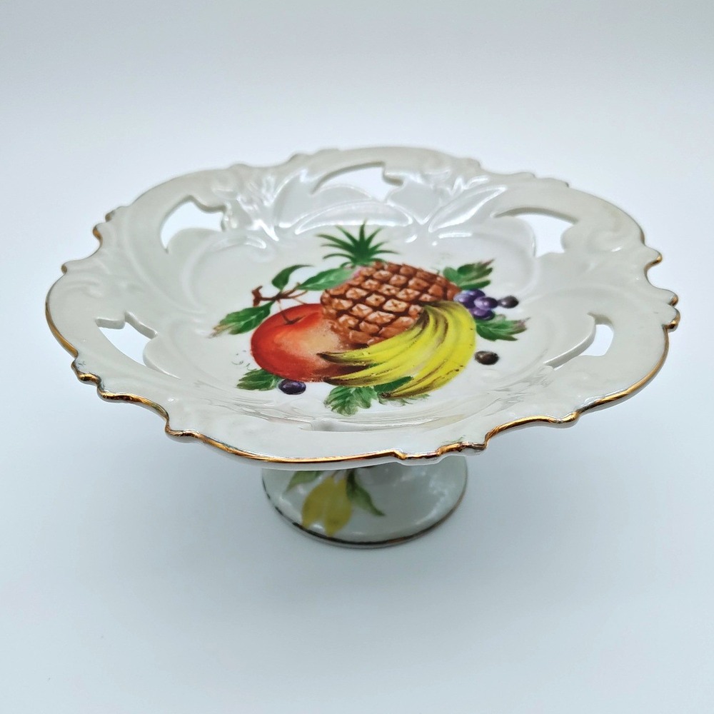 Vintage TMJ Japan Hand-Painted Fruit‎ Pedestal Compote